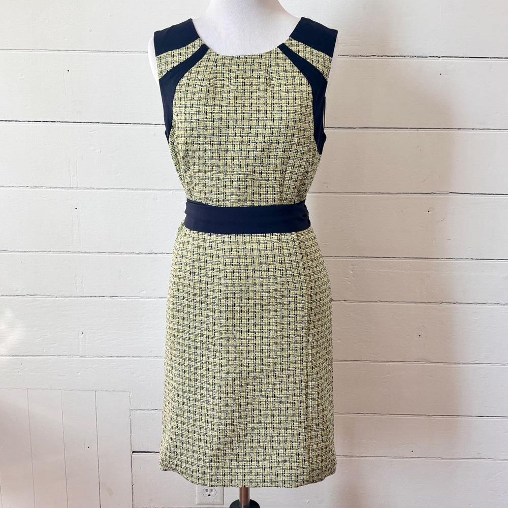 NWOT Nine & Co Women’s Green & Navy Tweed Midi Sheath Dress Size 6